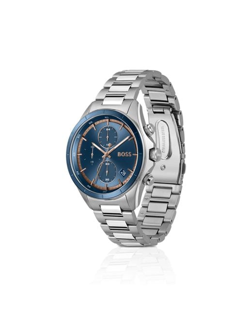Boss Blue Letic Stainless-Steel Watch With Dial for men