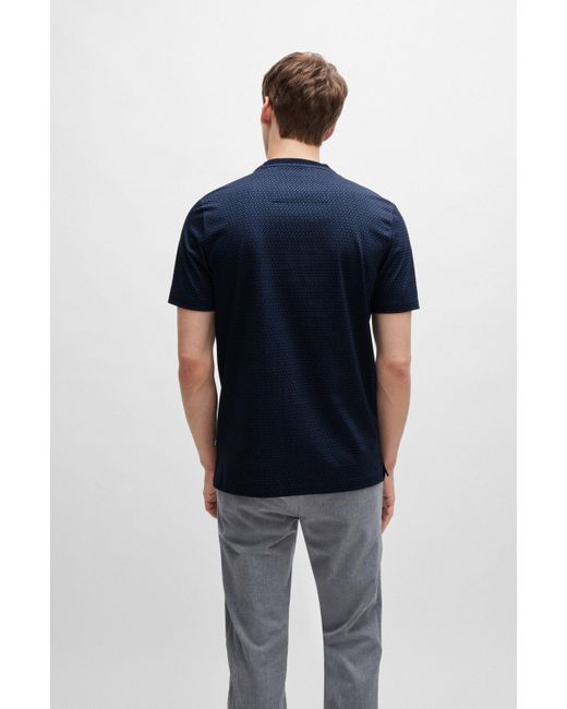 Boss Blue Mercerized-cotton T-shirt With Two-tone Monogram Print for men