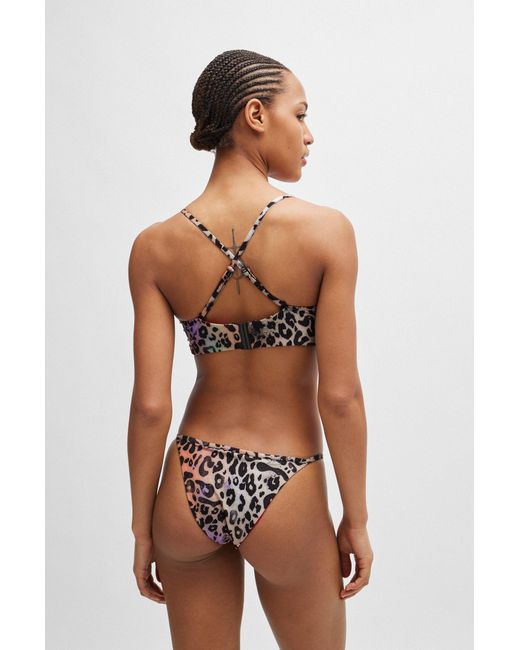 HUGO Red Leopard-print Bikini Bottoms With Stacked-logo Charm