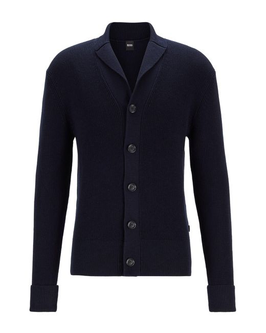 BOSS by Hugo Boss Blue Ribbed Cardigan With Shawl Collar for men