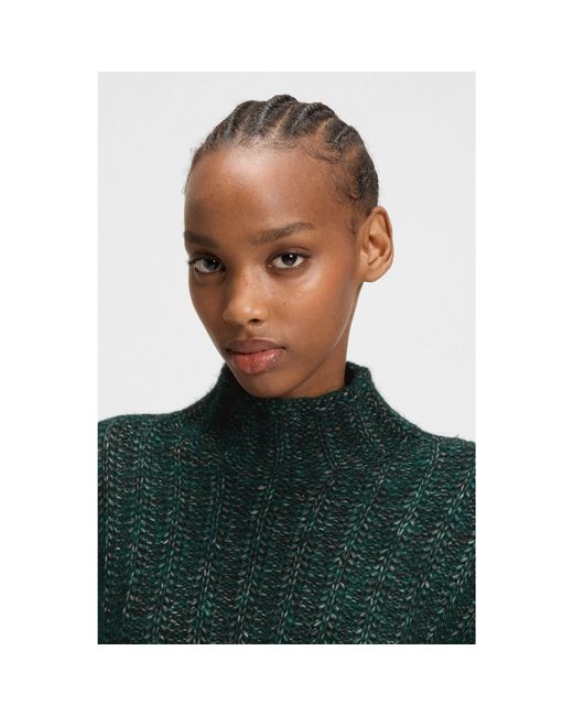 HUGO Green Knitted Sweater With Ribbed Structure