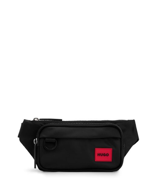 HUGO Black Recycled-fabric Belt Bag With Red Logo Label for men