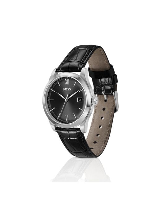 Boss Black Langford-Dial Watch With Croc-Emed Leather Strap for men