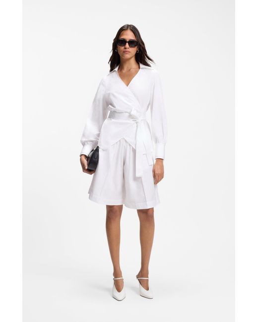 Boss Regular-Fit Wikkelblouse in het White