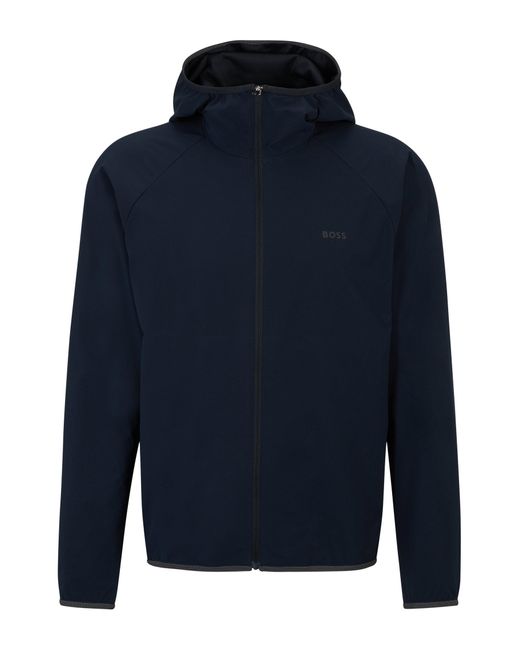 Boss Blue Slim-fit Jacket In Water-repellent Fabric With Logo for men