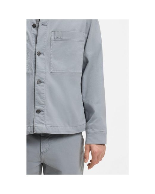 Boss Gray Regular-Fit Stretch-Cotton Denim Shirt for men