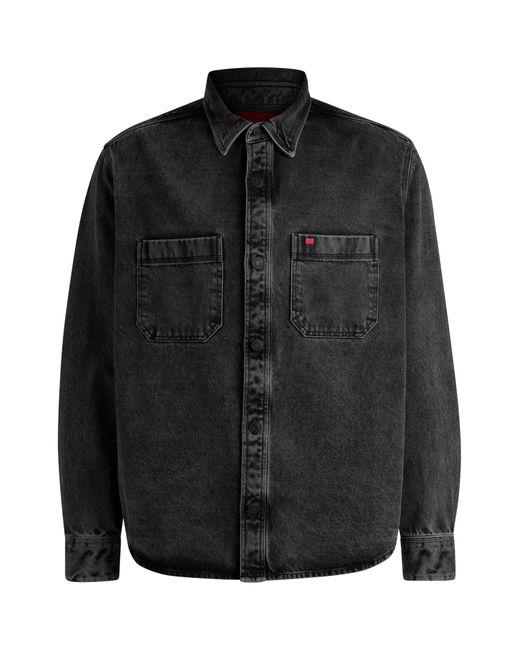 HUGO Oversized Jeanshemd Mit Aufgesetzten Taschen in Black für Herren
