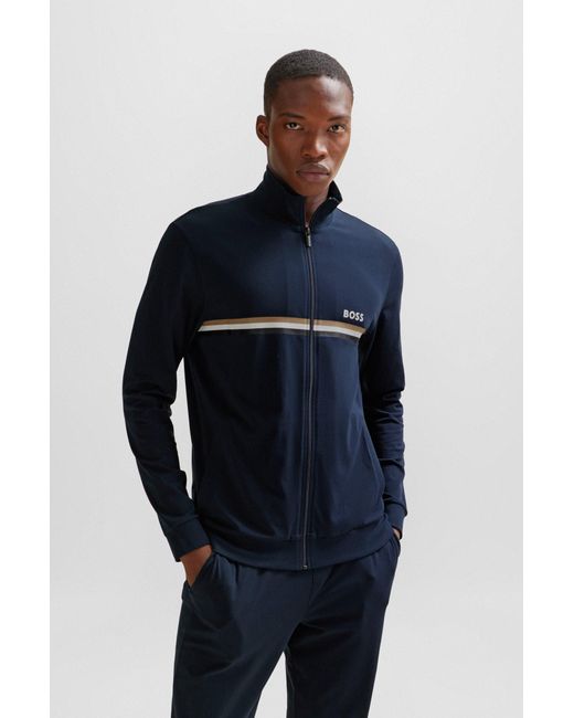 Boss Blue Stretch-cotton Loungewear Set With Signature Stripes And Logos for men