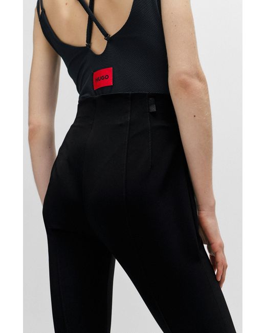 HUGO Black Slim-fit High-rise Trousers In Stretch Material