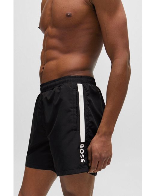 Boss Black Quick-drying Swim Shorts With Stripe And Logo for men