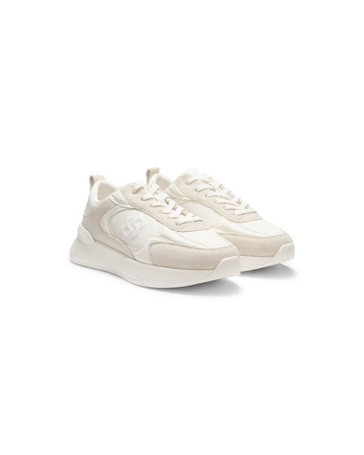 Boss White Mixed-Material Trainers With Double B Monogram