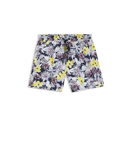HUGO Blue Quick-Dry Swim Shorts With All-Over Print for men