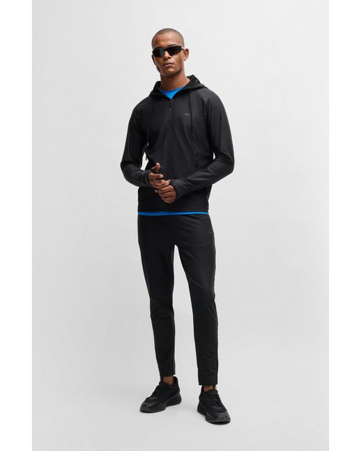 Boss Black Active-Stretch Zip-Up Hoodie With Logo Detail for men