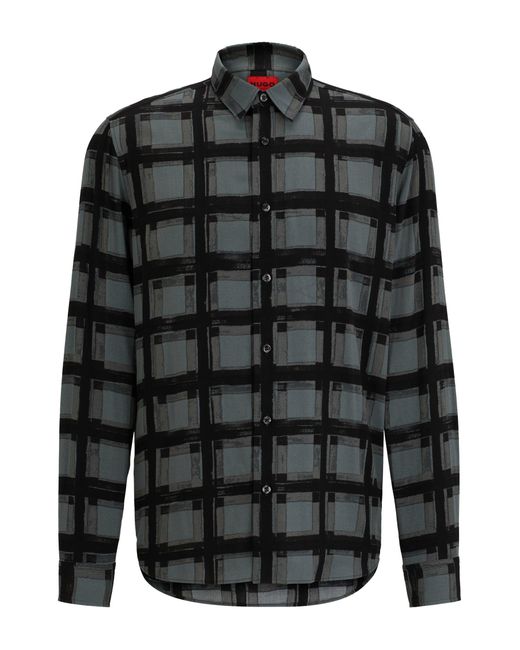 HUGO Black Relaxed-fit Shirt With All-over Abstract Print for men