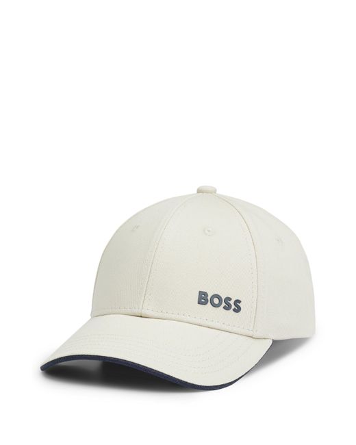 Boss White Cotton-twill Cap With Printed Logo for men