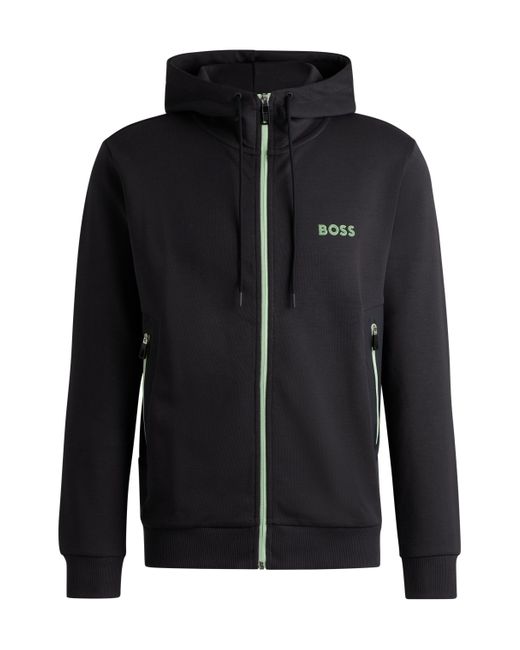 Boss Black Zip-up Hoodie With 3d-molded Logo for men