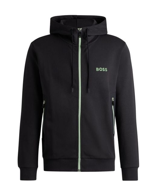 Boss Hoodie Van Een Katoenmix Met Rits En 3d-logo in het Black voor heren
