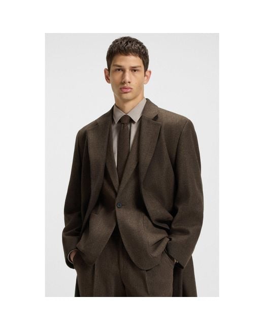 HUGO Brown Regular-Fit Coat With Concealed Closure for men