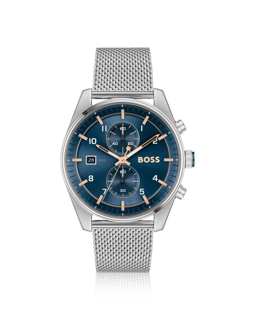 Montre chronographe avec cadran bleu et bracelet en maille milanaise Boss pour homme en coloris Blue