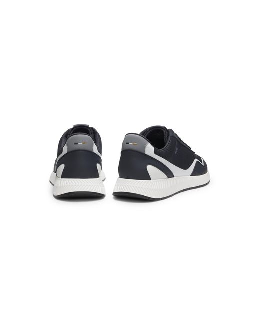 Boss Blue Mesh Trainers With Ribbed Sole for men