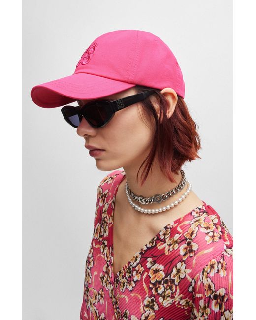 HUGO Pink Cotton-twill Cap With Embroidered Floral Logo