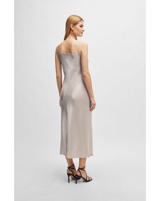 Boss Natural Evening Dress In Liquid-soft Fabric With Layered Neckline