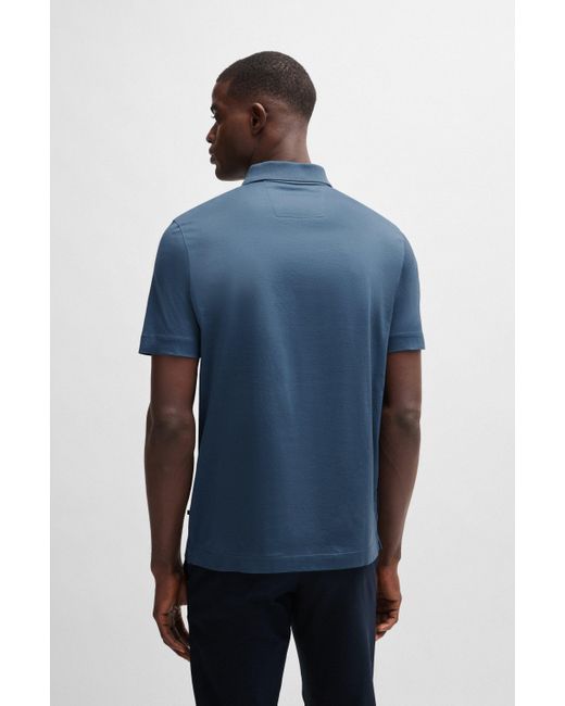 Boss Blue Zip-neck Polo Shirt In Stretch Cotton for men