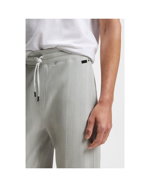 Boss Gray Cotton-Blend Tracksuit Bottoms With Waffle Structure for men