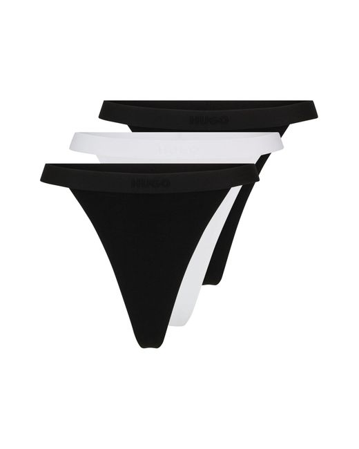 Lot de trois strings en modal stretch avec taille à logo HUGO en coloris Black