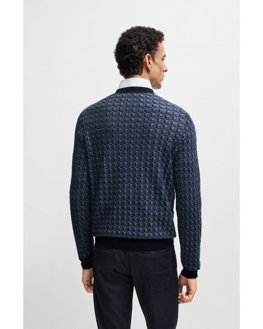 Boss Blue Regular-fit Sweater In Silk With Geometric Structure for men