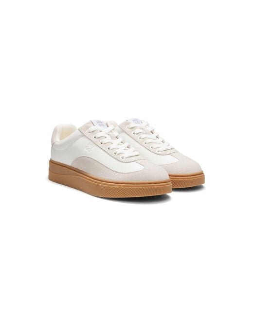 HUGO White Low-Top Trainers With Suede Trims