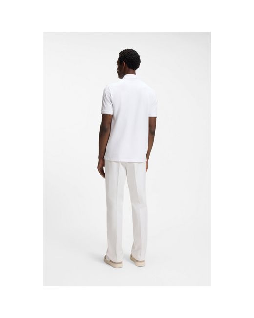 Boss White Regular-Fit Polo With Zip Closure for men
