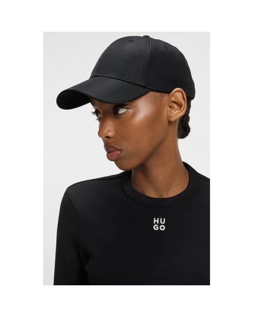 HUGO Black Logo-Embroidered Twill Cap With Bow Closure