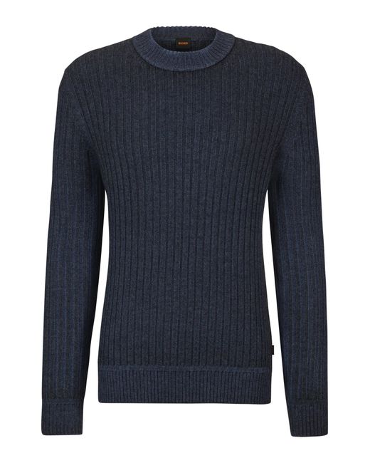 BOSS by Hugo Boss Blue Wool-blend Regular-fit Sweater With Wide Ribbing for men