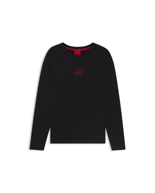 HUGO Black Stretch-Cotton T-Shirt With Logo Print for men