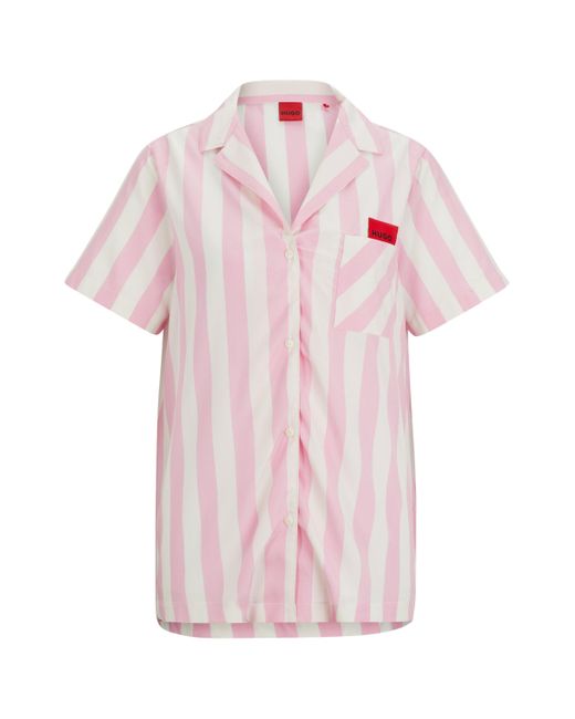 HUGO Pink Gemustertes Pyjama-Hemd mit rotem Logo-Label