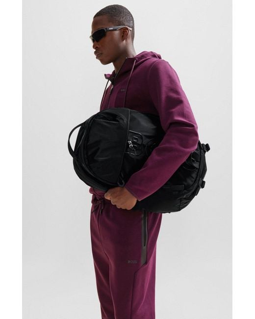 Boss Black Coated-velour Multi-pocket Backpack With Outline Logo for men