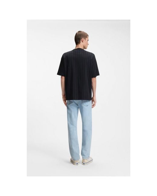 HUGO Black Cotton-Jersey T-Shirt With Happy Logo Stripe for men