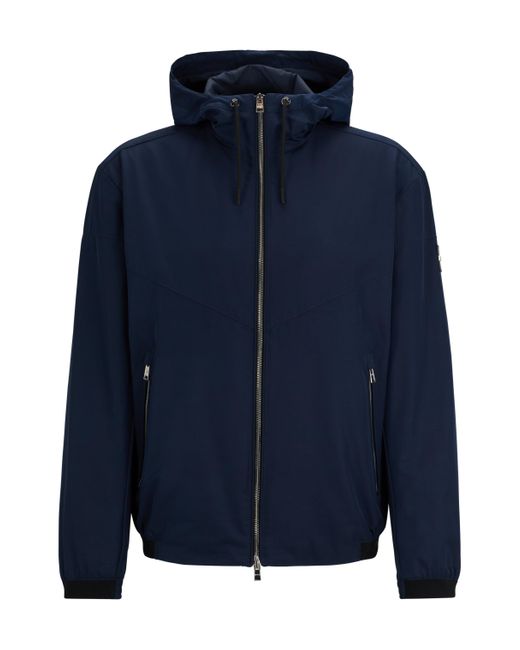 Boss Blue Water-repellent Hooded Jacket In A Regular Fit for men