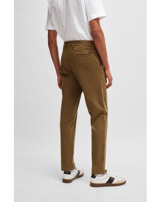 Boss Brown Tapered-fit Trousers In Stretch-cotton Broken Twill for men
