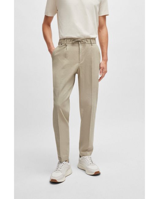 Boss Natural Relaxed-fit Trousers In A Linen Blend for men