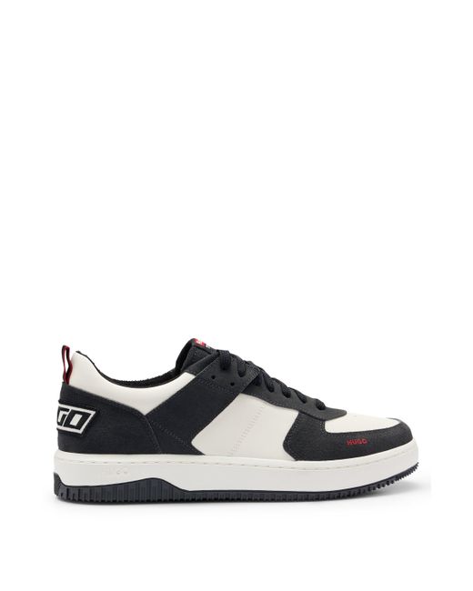 HUGO Black Low-top Trainers In Faux Leather And Suede for men