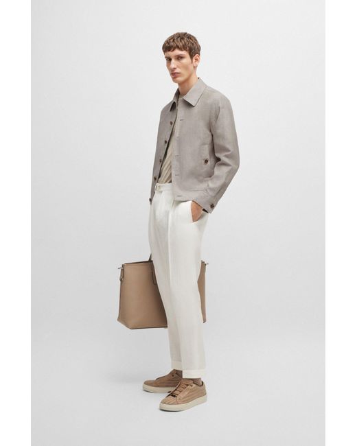 Boss Natural Slim-fit Jacket In Herringbone Linen And Silk for men