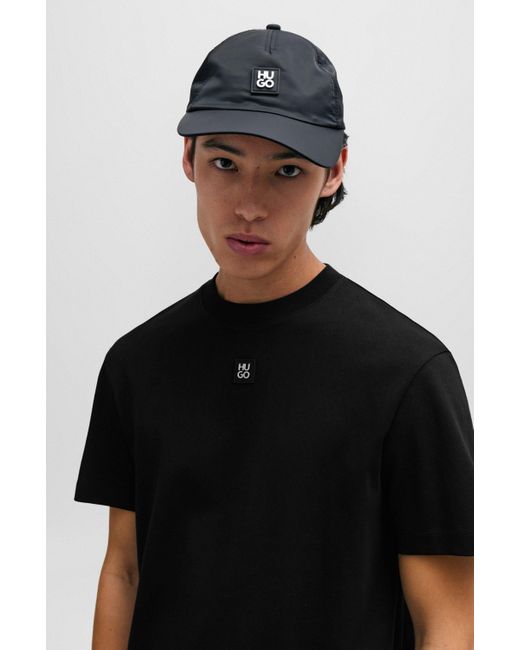 HUGO Black Interlock-cotton Regular-fit T-shirt With Stacked Logo for men