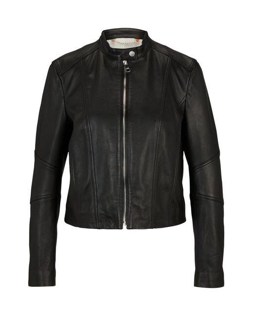 Boss Black Slim-fit Leather Jacket With Zip Closure