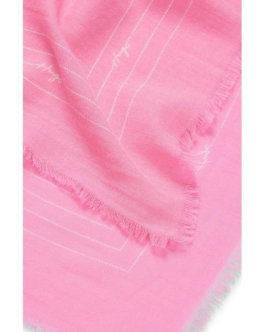HUGO Pink Scarf In Pure Cotton With Seasonal Print And Logo