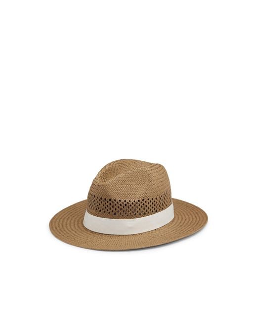 Boss Brown Raffia Panama Hat With Double B Monogram