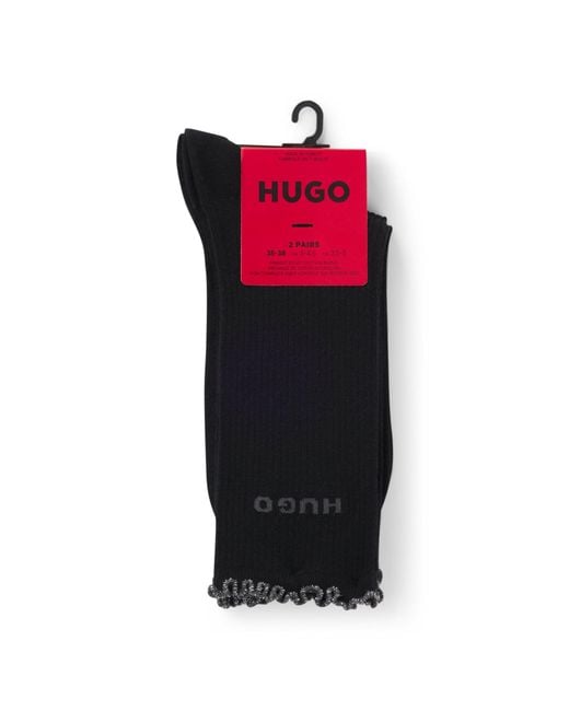 HUGO Black Two-Pack Of Regular-Length Socks With Lettuce Cuff