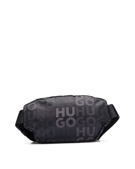 HUGO Black Stacked-logo-pattern Belt Bag With Branded Rubber Patch for men