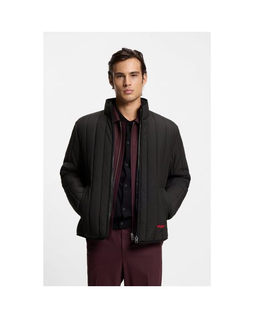 HUGO Black Quilted Jacket With Logo Detail for men